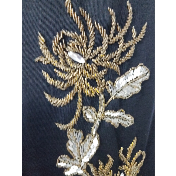 Vtg 80s black beaded wool wiggle cocktail dress evening gown M - Picture 8 of 10